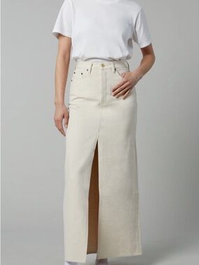 NWT Still Here Cream High-Waist Maxi Denim Skirt with Front Slit